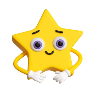 3D canlandırma, soyut duygusal yüz simgesi, beyaz arkaplanda izole edilmiş sarı emotikon klipsi. Tatlı çizgi film karakteri çizimi, komik maskot, basit emoji, dost canlısı yıldız oyuncağı.