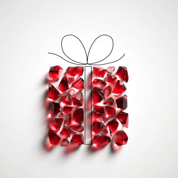 Render Röda Glasbitar Rubinädelstenar Form Presentask Abstrakt Jul Festliga Klipp — Stockfoto