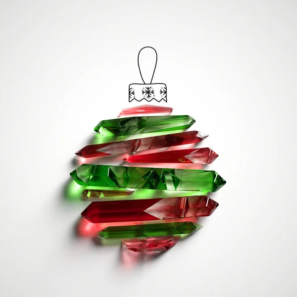 Rendeleme Kırmızı Yeşil Kristaller Yakut Zümrüt Değerli Taşlar Noel Topu — Stok fotoğraf