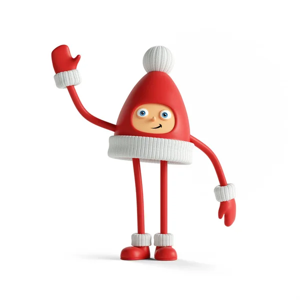 Render Cute Little Santa Helper Waving Hand Christmas Toy Clip — Stock Photo, Image