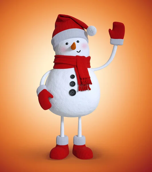 雪人挥手 3D人物插图 圣诞假期剪贴画 滑稽玩具 — 图库照片