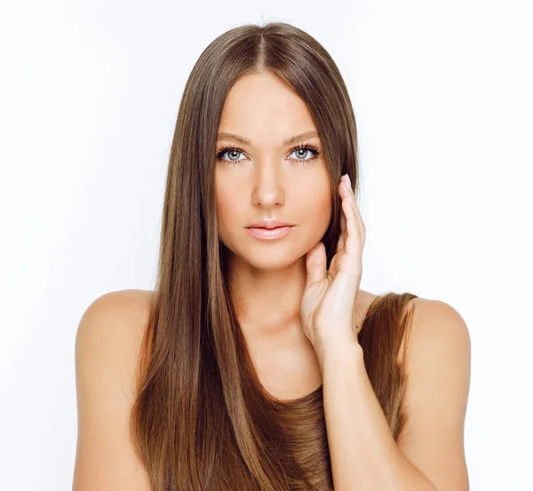 Portrait Naked Woman Long Hair Looking Camera Isolated White Background — Stock Photo, Image