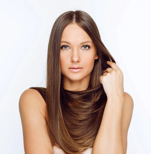 Portrait Naked Woman Long Hair Looking Camera Isolated White Background — Stock Photo, Image