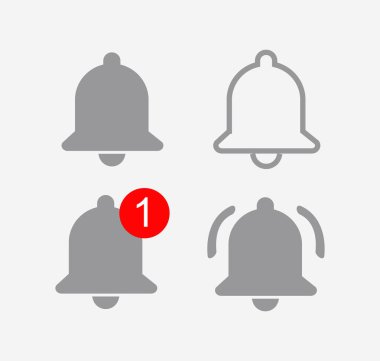 Çan youtube Icon set. Çan youtube Kullanıcı arabirimi. bildirim youtube zil gri simge vektör seti
