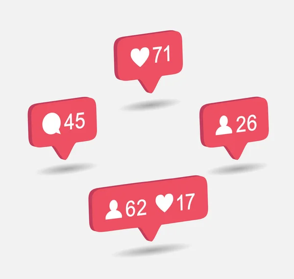 3D pembe simgesi Instagram gibi. düğme Insta, bildirim logo instagra, sayaç vektör çizim eps10 gibi