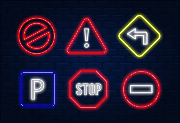 Verkehrsschilder Neon Verkehrszeichenvektor Straßenschild Isoliert — Stockvektor
