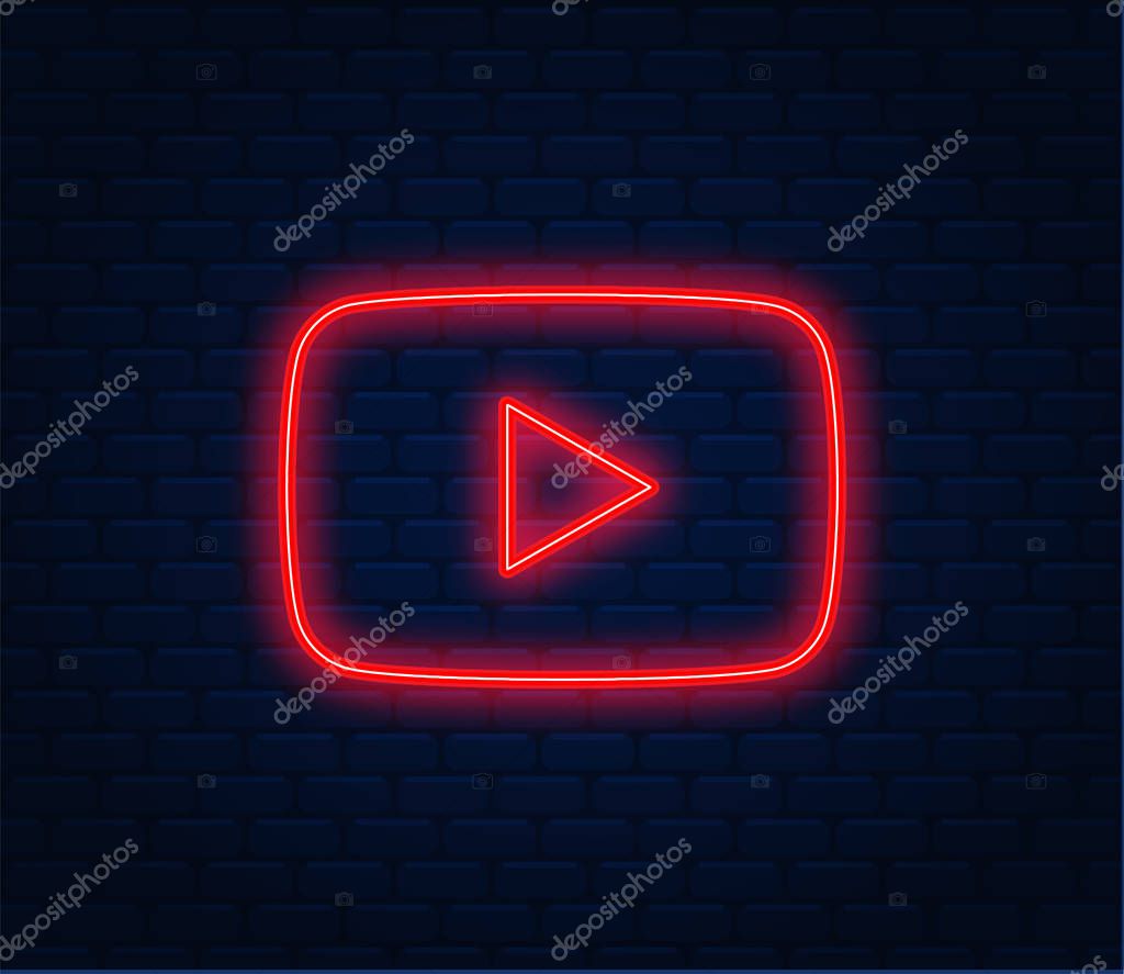 Play youtube neon vector. play youtube neon icon. play youtube neon button.play icon vector sign