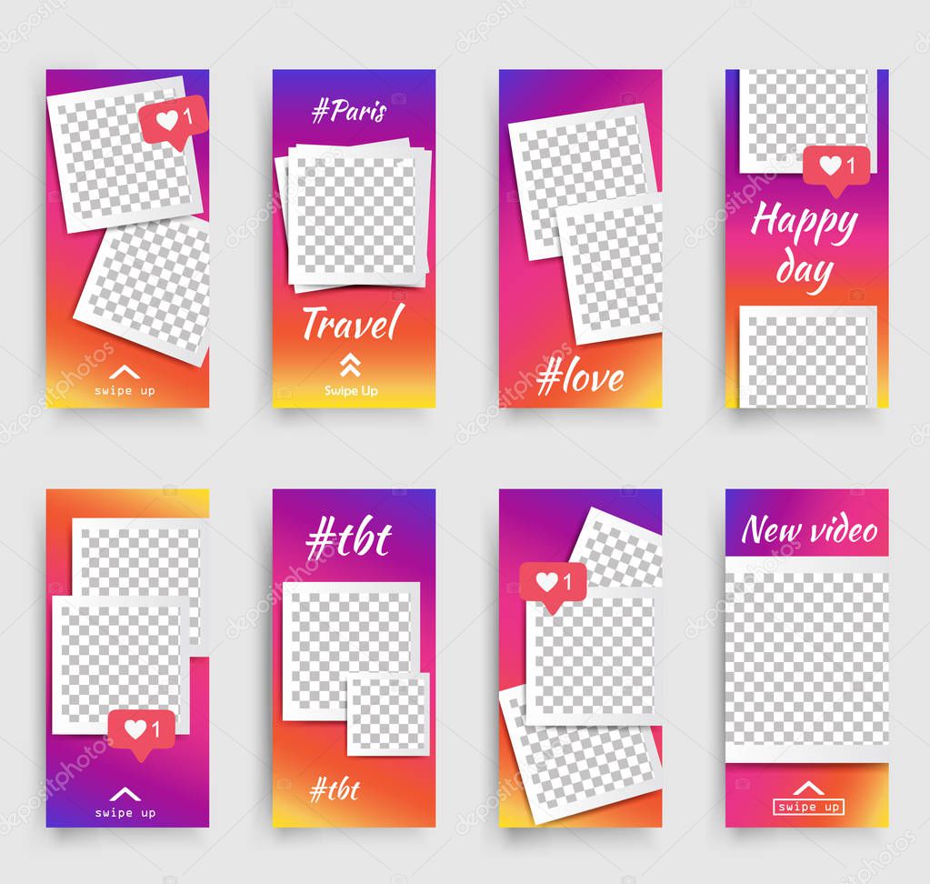 Instagram stories template vector. Instagram story template. Instagram stories template frame photo frame vector set