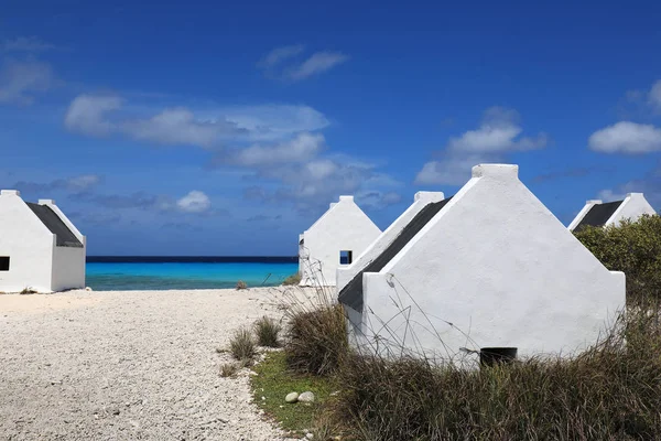 Białe niewolnicze chaty na wyspie Bonaire — Zdjęcie stockowe