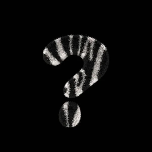 插图3D 渲染创意插画斑马打印毛茸茸的符号问号 — 图库照片