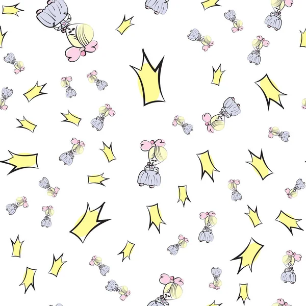 Prenses Pembe, mavi ve tacı olan. Kızlar tasarımı için seamless modeli.