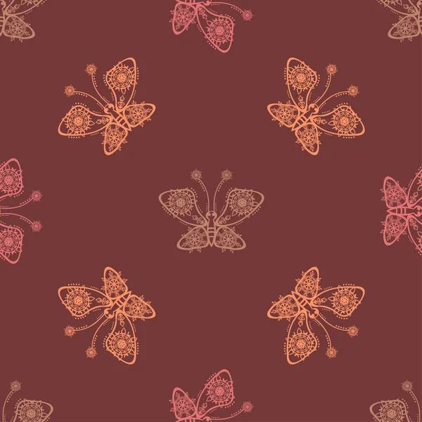Открытые бабочки. Бесшовный ручной рисунок, волнистый фон . — стоковый вектор
