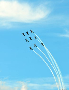 Sion, İsviçre - 15 Eylül 2017: Breitling Jet takım Breitling hava gösterisi