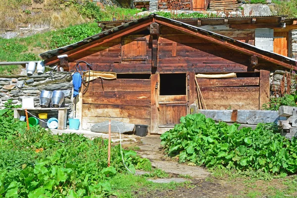 Traditional Swiss Mountain Chalet Farm Mountain Summer Hamlet — Stock Photo, Image