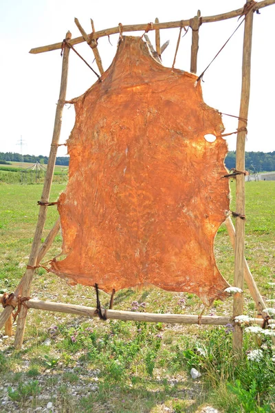 Rahmen Zur Herstellung Von Leder Aus Tierhäuten Während Der Eiszeit — Stockfoto