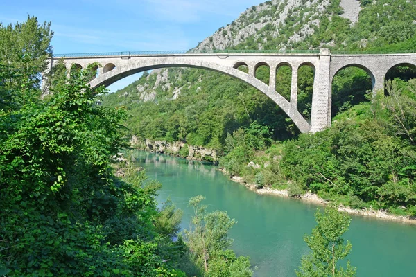 Puente Solken Sobre Río Soca Eslovenia Cerca Nova Goriza — Foto de Stock