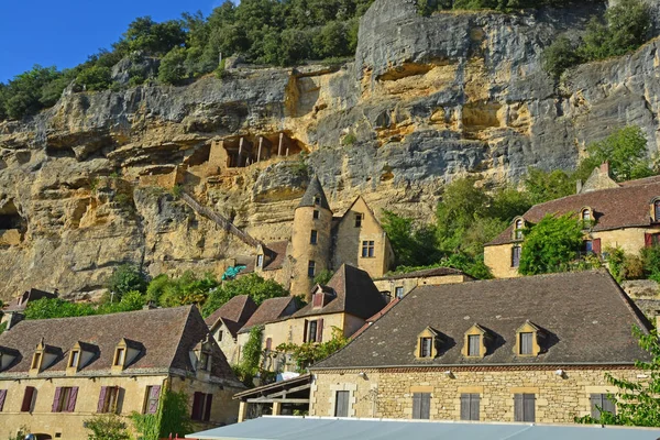 Medieval Houses Roque Gageac Cliff — Stock Photo, Image
