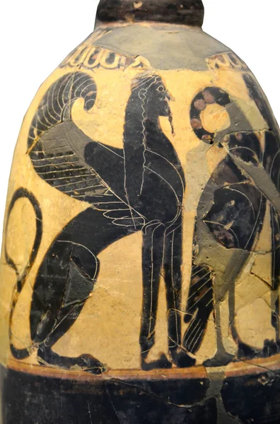 Vaso Grego Antigo Com Projeto Sphinx Feito Por Artesãos Corinth — Fotografia de Stock