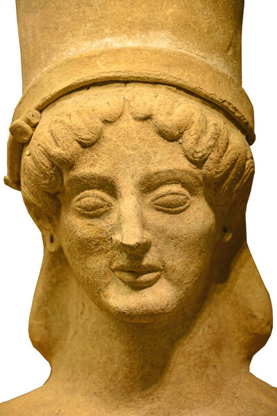 Ancient Greek sculpture of the Goddess Persephone or Kore, the Goddess of the Harvest and Underworld. Dated to 600BC