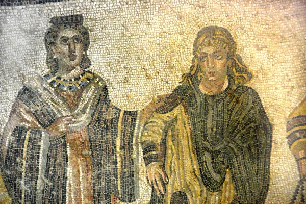 Starożytna Rzymska Mozaika Szlachcianki Naszyjnikiem Jej Córki Villa Romana Del — Zdjęcie stockowe