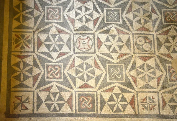 Ancient Roman Mosaic Floor Desenho Complexo Com Vários Desenhos Geométricos — Fotografia de Stock