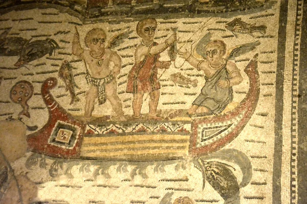Antiguo Mosaico Romano Cupidos Pesca Una Alegoría Que Demuestra Que —  Fotos de Stock