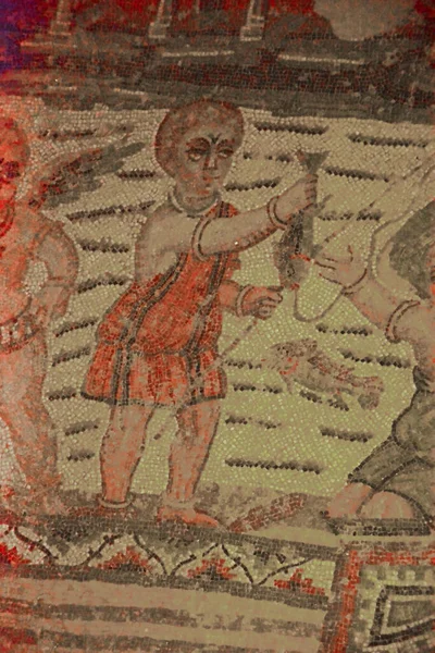 Ancient Roman Mosaic Cupids Pesca Com Vara Linha Uma Alegoria — Fotografia de Stock