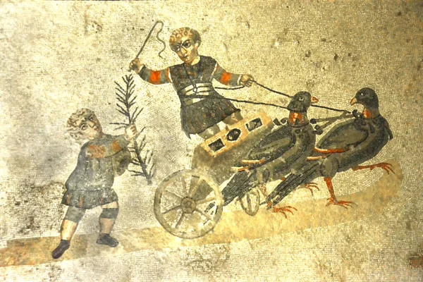 Ancient Roman Mosaic Child Chariot Drawn Pheasants Team Factio Prasina — Stock Photo, Image