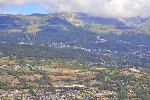 Estância Montanhosa Crans Montana Que Atravessa Centro Imagem Sul Dos — Fotografia de Stock