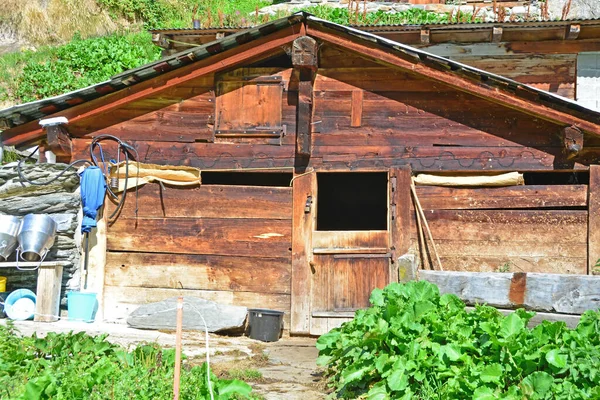 伝統的なスイスの山のシャレー農場山の夏の集落 — ストック写真