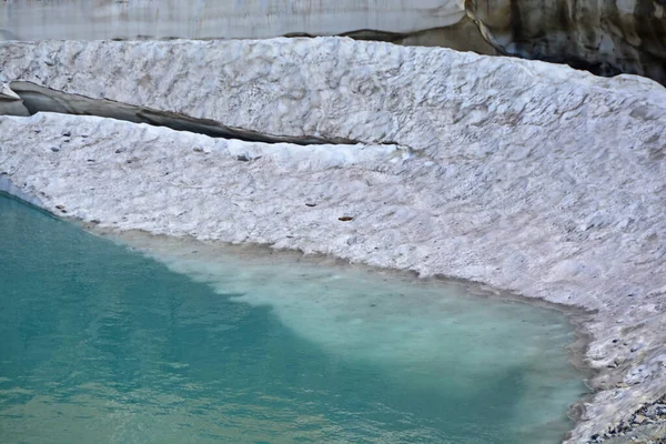 Glacial Lake Mountains Slabs Ice Broken Away Climate Warms Glacier — Stock Photo, Image