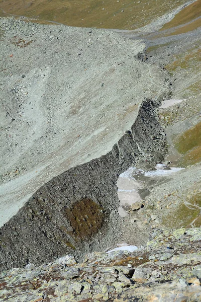 Moraine Latérale Glaciaire Roches Brisées Déposées Par Glacier Retrait Rétrécissement — Photo