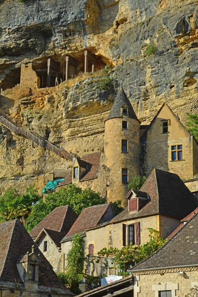Precarious Stairs Remains Medieval Fortifications Roque Gageac One France Most — Stock Photo, Image