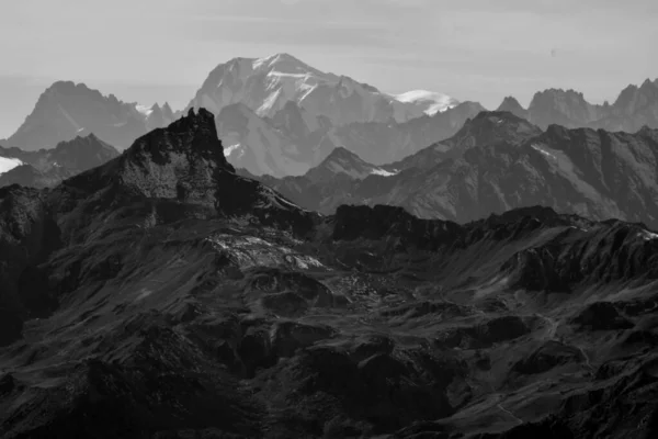 Monochrome Mont Blanc Viewed Swiss Alps — Stock Photo, Image