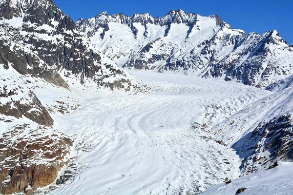 Der Aletschgletscher Mit Dem Wannenhorn Den Berner Alpen Schweiz Winter — Stockfoto