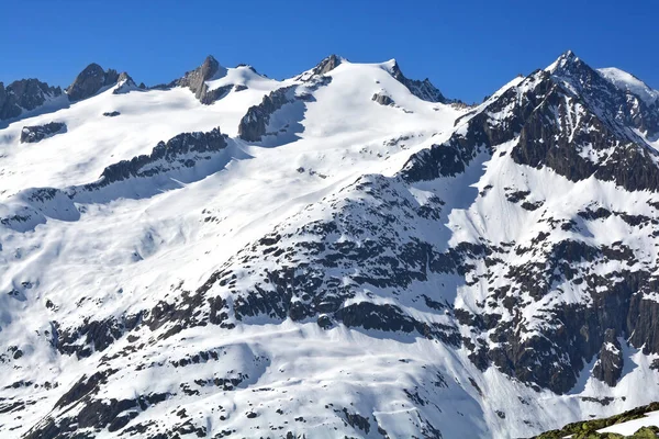 Schinhorn Sattelhorn Och Aletschhorn Vänster Till Höger Bernesealperna Ovanför Aletschglaciären — Stockfoto