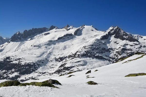 Schinhorn Sattelhorn Aletschhorn Esquerda Para Direita Nos Alpes Berneses Acima — Fotografia de Stock