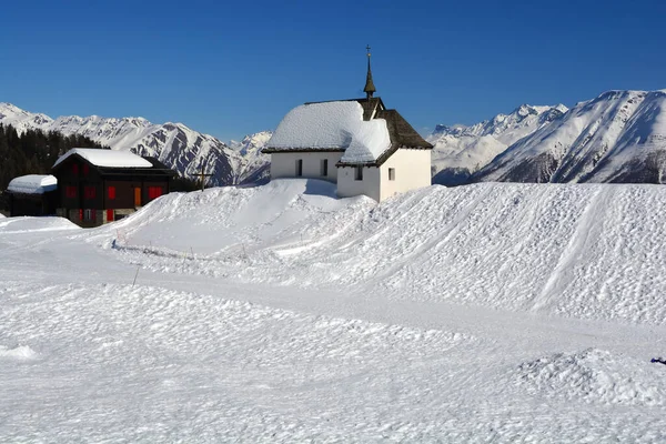 Chapel Alps Winter View Mountains Stock Picture