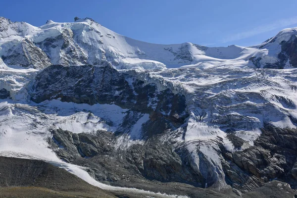 Den Zinalrothorn Till Vänster Och Blanc Moming Schweiziska Alperna Ovanför — Stockfoto