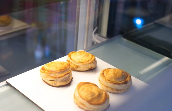 Fresh Puff Scones Plate Bakery Cafe Shop Bread White Board — Stock Photo, Image