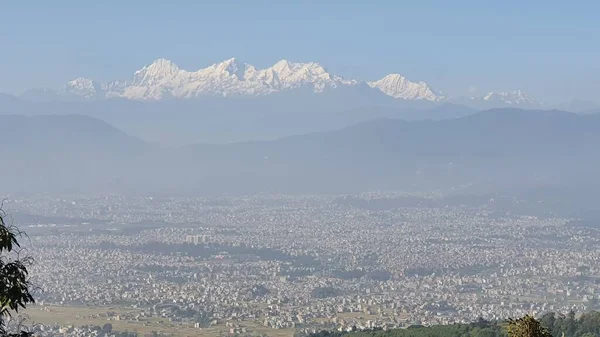 Pemandangan Udara Dari Puncak Gunung Kathmandu Valley Pada Hari Yang — Stok Foto