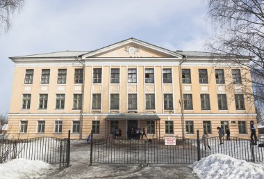 Velsk, Arkhangelsk region, Rusya Federasyonu - 6 Nisan 2018: Bina No. 92 Velsk şehir içinde okul