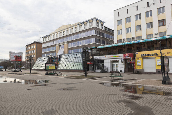 Vologda, Russia - May 5, 2018: Office buildings on Blagoveshchenskaya Street in the city of Vologda