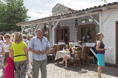 Evpatoria, Crimea - 1 Temmuz 2018: Kafe-müze Yoskin Kot Crimea Evpatoria şehrin eski kesiminde turist