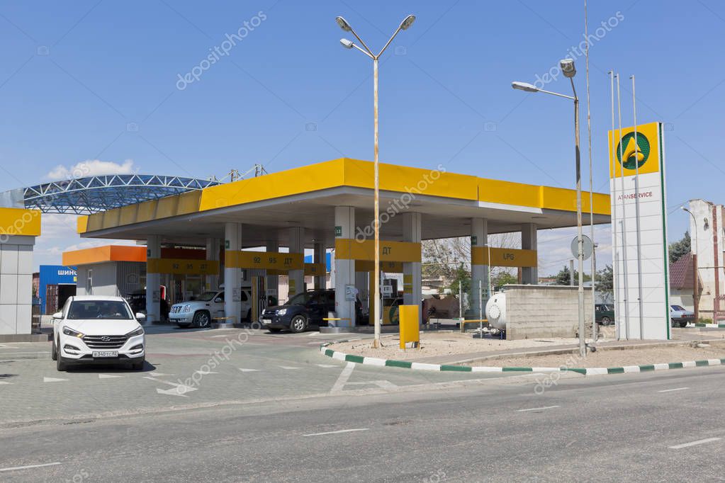 Evpatoria, Crimea - July 3, 2018: Atan company gas station on the street of the 2nd Guards Army in the city of Evpatoria, Crimea