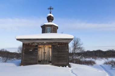 Kış manzarası ile kilisenin St. Nicholas Wonderworker Köyü, Vakhrushevo, Verkhovazhsky District, Vologda Region, Rusya Federasyonu