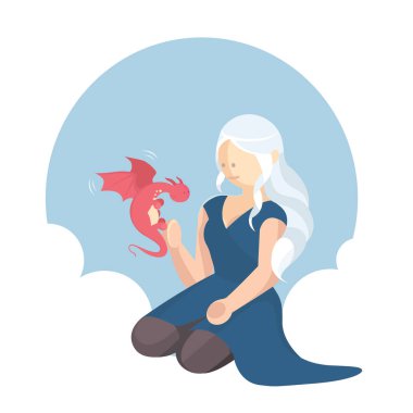 Vector illustration of tagaryen girl with her little dragon clipart