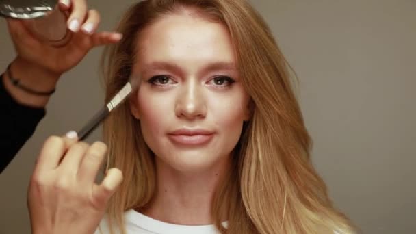 Beautiful Young Woman Long Blonde Hair Closeup Pretty Female Face — Stock Video