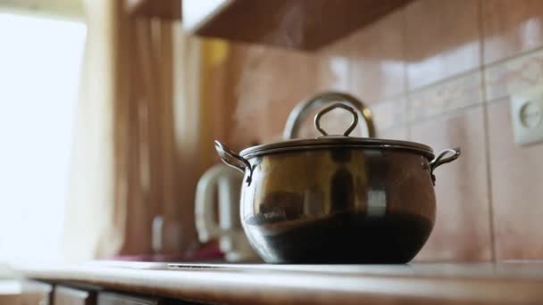 Bovetegröt Matlagning Köket Närbild — Stockvideo