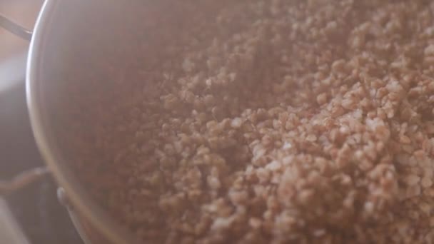 Bubur Buckwheat Memasak Dapur Close — Stok Video